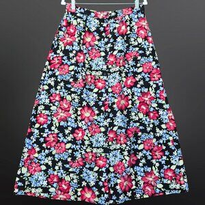 Vintage 90s Dark Floral Maxi Skirt Womens Size L Button Front Elastic Waist
